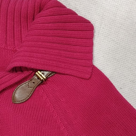 TALBOTS FUCHSIA HOT PINK SPLIT COLLAR BUCKLE DETAIL PULLOVER WOMEN'S SIZE M - Picture 4 of 9